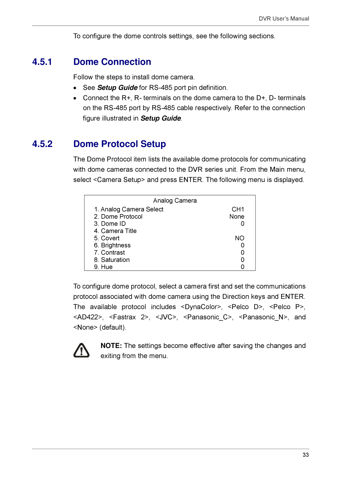 Proficient Audio Systems 00P3DG090DSEB3 user manual Dome Connection, Dome Protocol Setup 