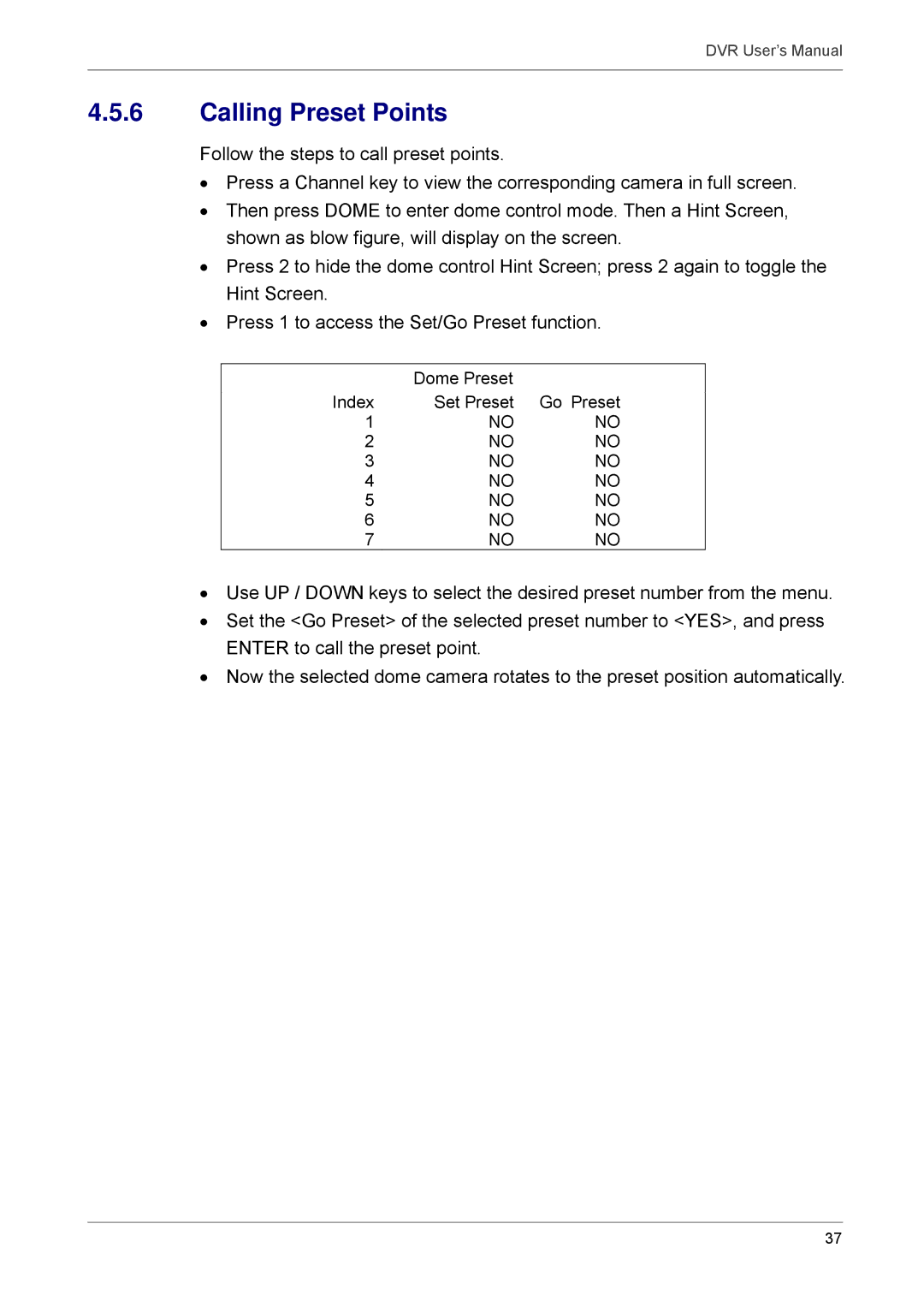 Proficient Audio Systems 00P3DG090DSEB3 user manual Calling Preset Points 