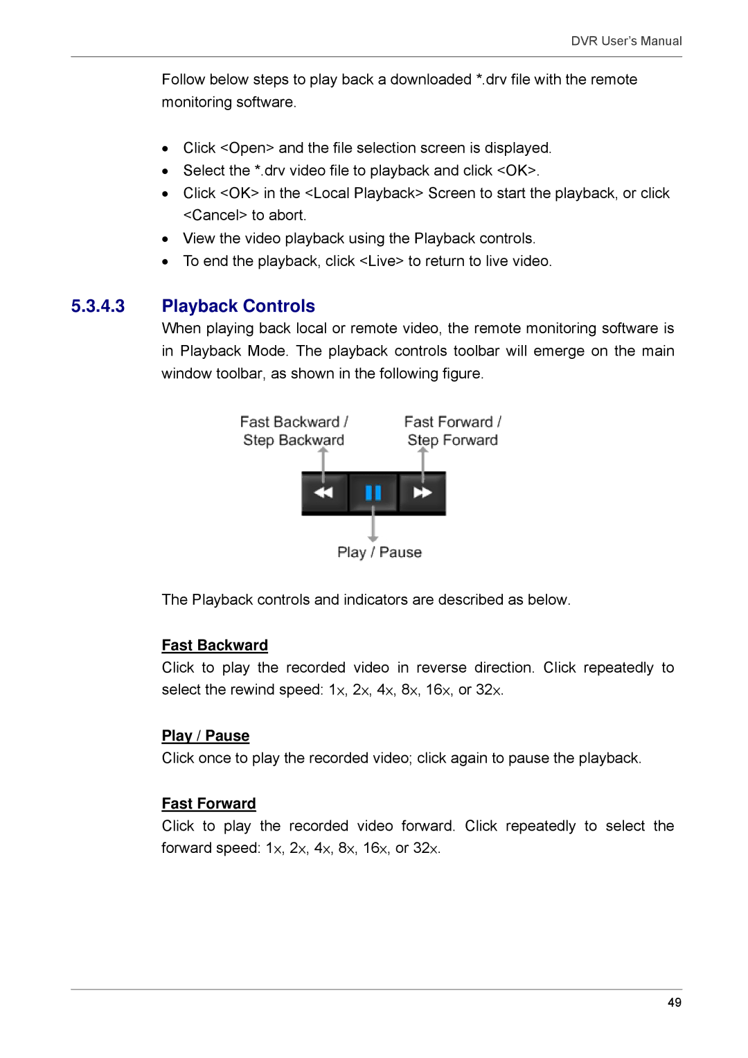 Proficient Audio Systems 00P3DG090DSEB3 user manual Playback Controls, Fast Backward, Play / Pause, Fast Forward 