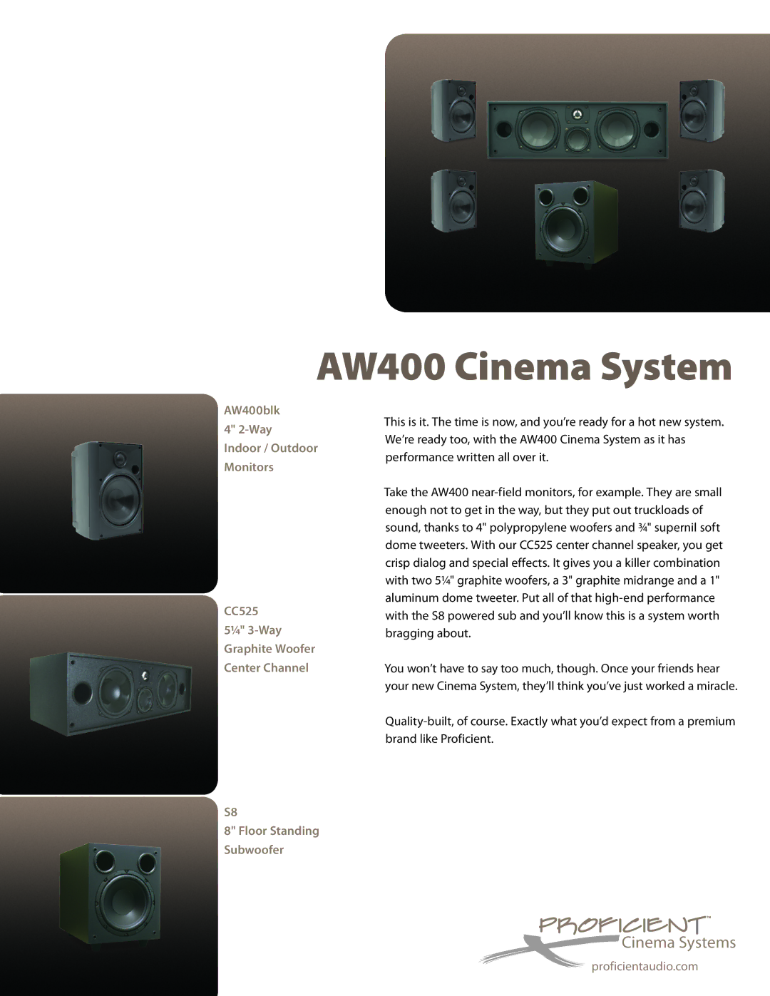 Proficient Audio Systems manual AW400 Cinema System 