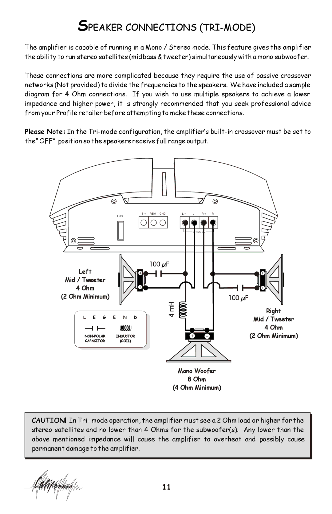 Profile 100SX installation instructions Speaker Connections TRI-MODE, 100 F 