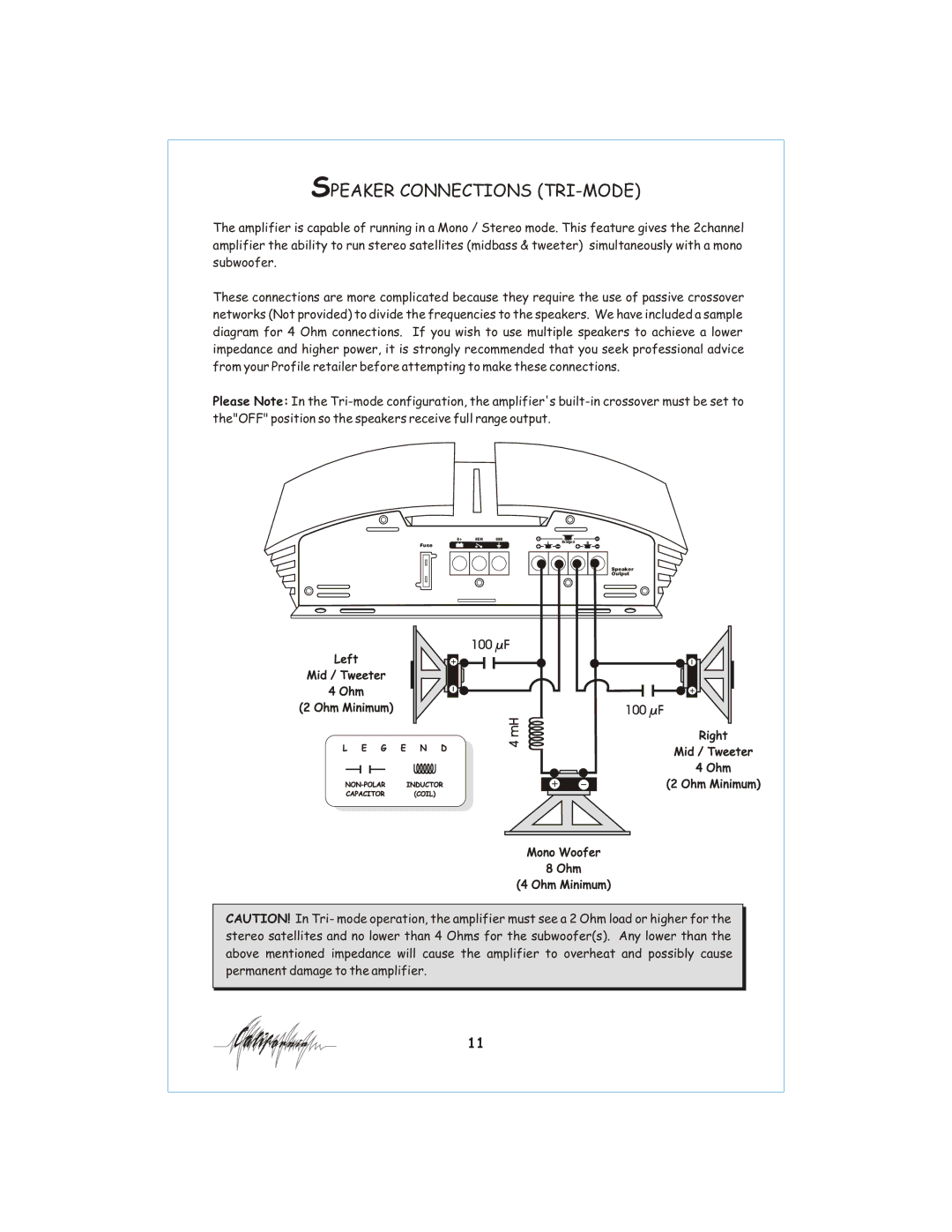 Profile 400SX installation instructions Speaker Connections TRI-MODE, 100 F 