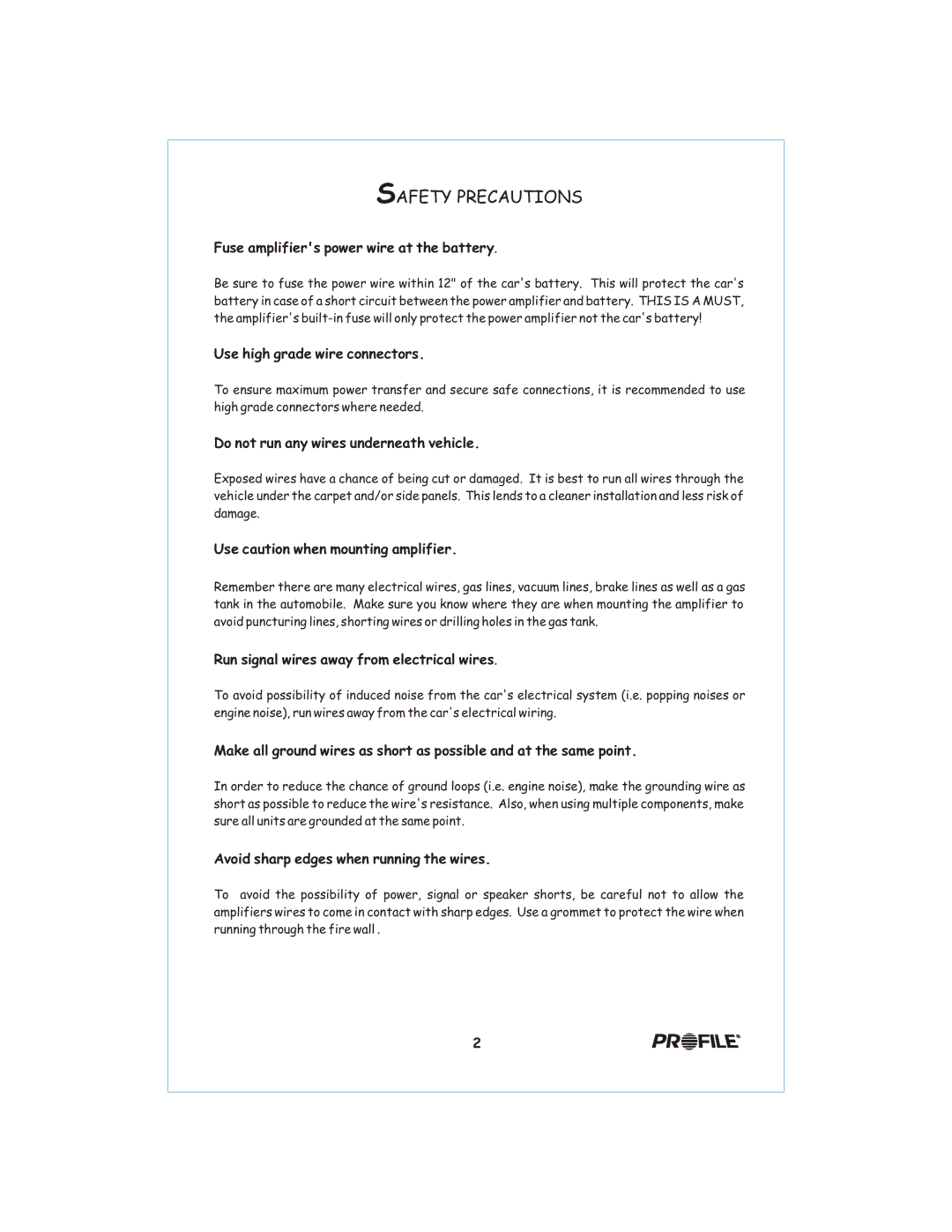 Profile 400SX installation instructions Safety Precautions 