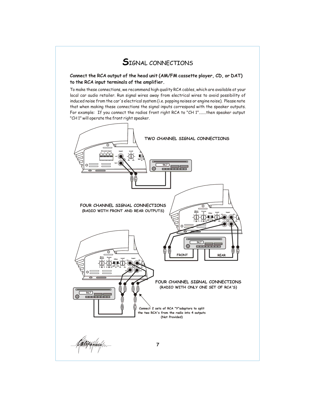 Profile 400SX installation instructions TWO Channel Signal Connections, Four Channel Signal Connections 