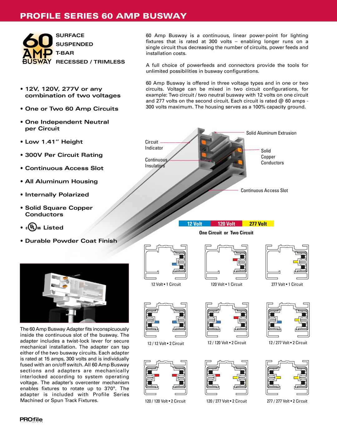 Profile 60 AMP BUSWAY manual Profile Series 60 AMP Busway, Volt 