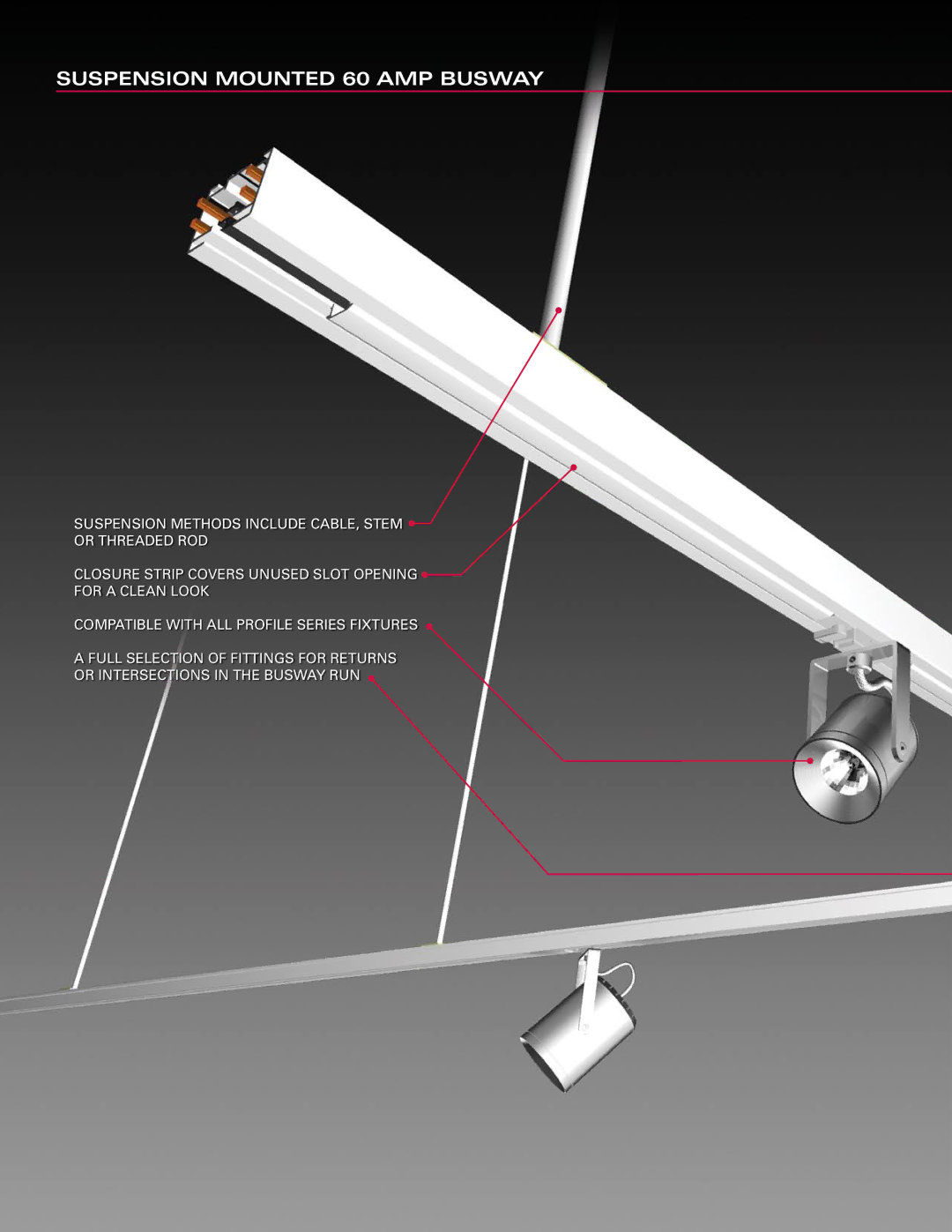 Profile 60 AMP BUSWAY manual Suspension Mounted 60 AMP Busway 