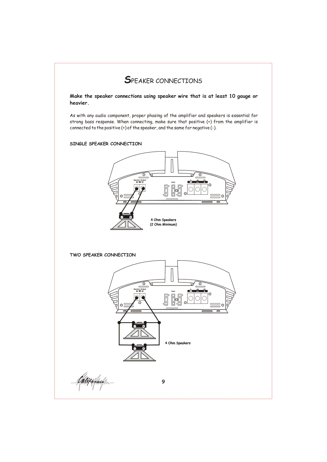 Profile 600MSX, 400MSX installation instructions Speaker Connections 