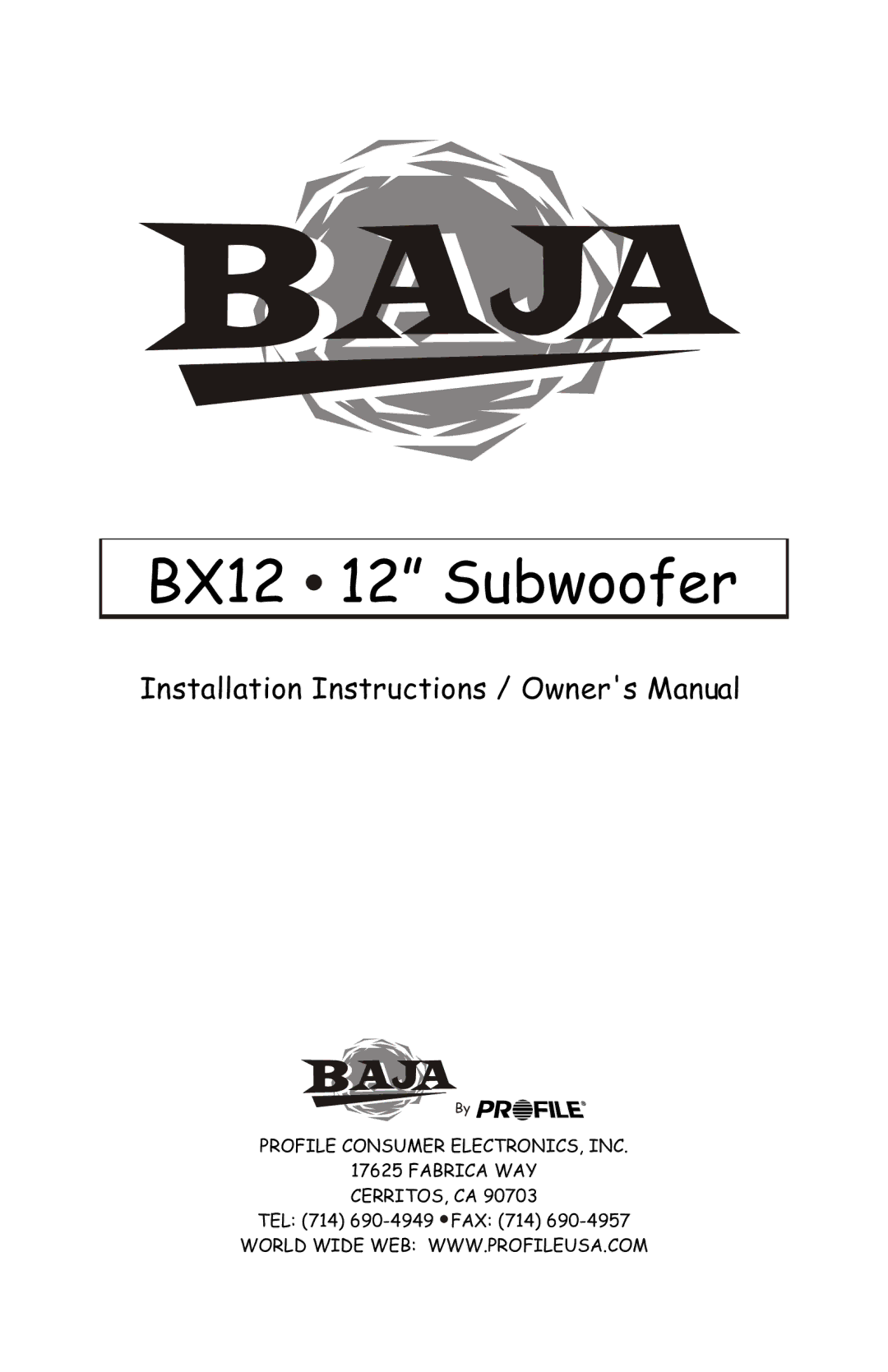 Profile installation instructions BX12 12 Subwoofer 