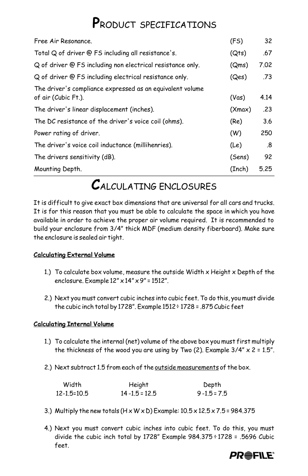 Profile BX12 installation instructions Product Specifications, Calculating Enclosures 