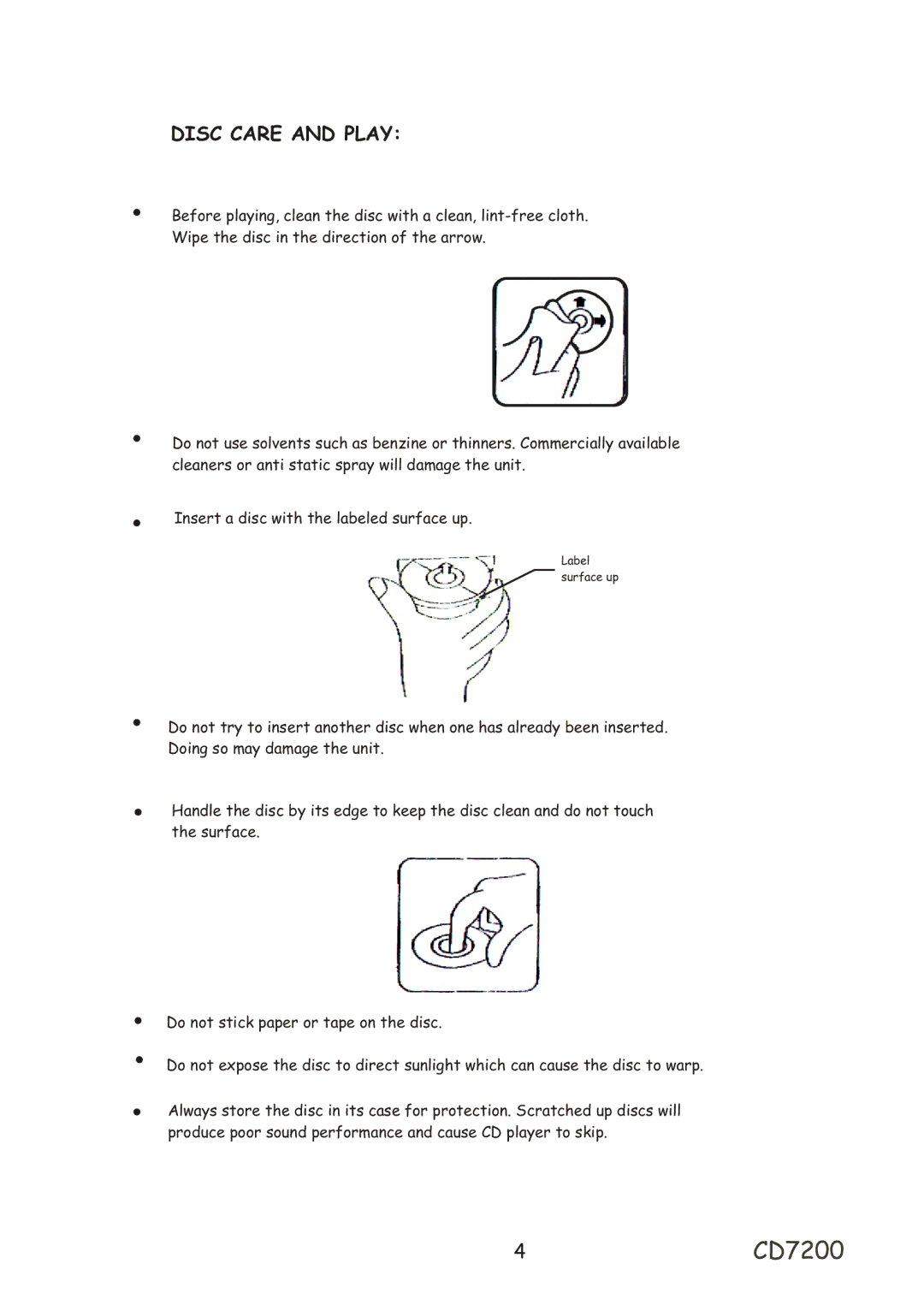 Profile installation instructions 4CD7200, Disc Care and Play 