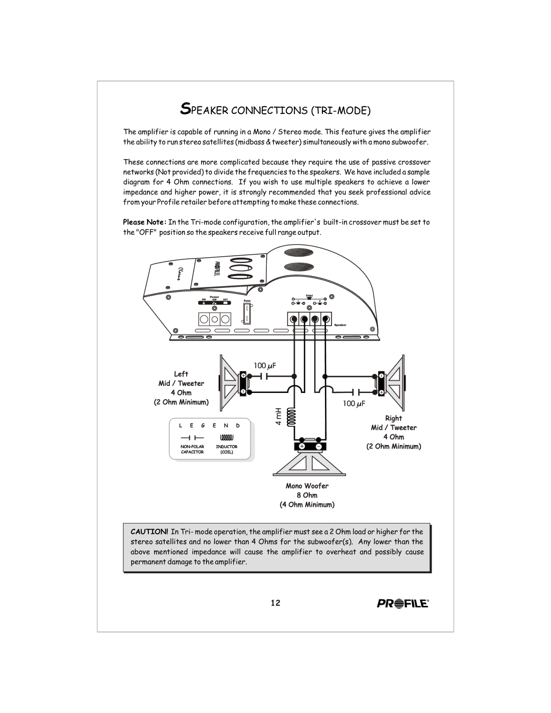 Profile CL440 installation instructions Speaker Connections TRI-MODE, 100 F 