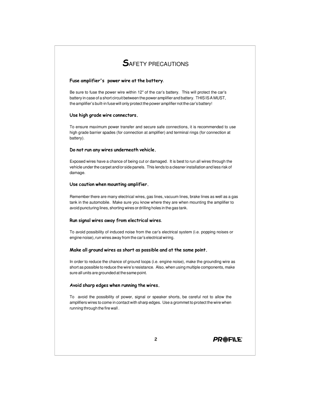 Profile CL440 installation instructions Safety Precautions 