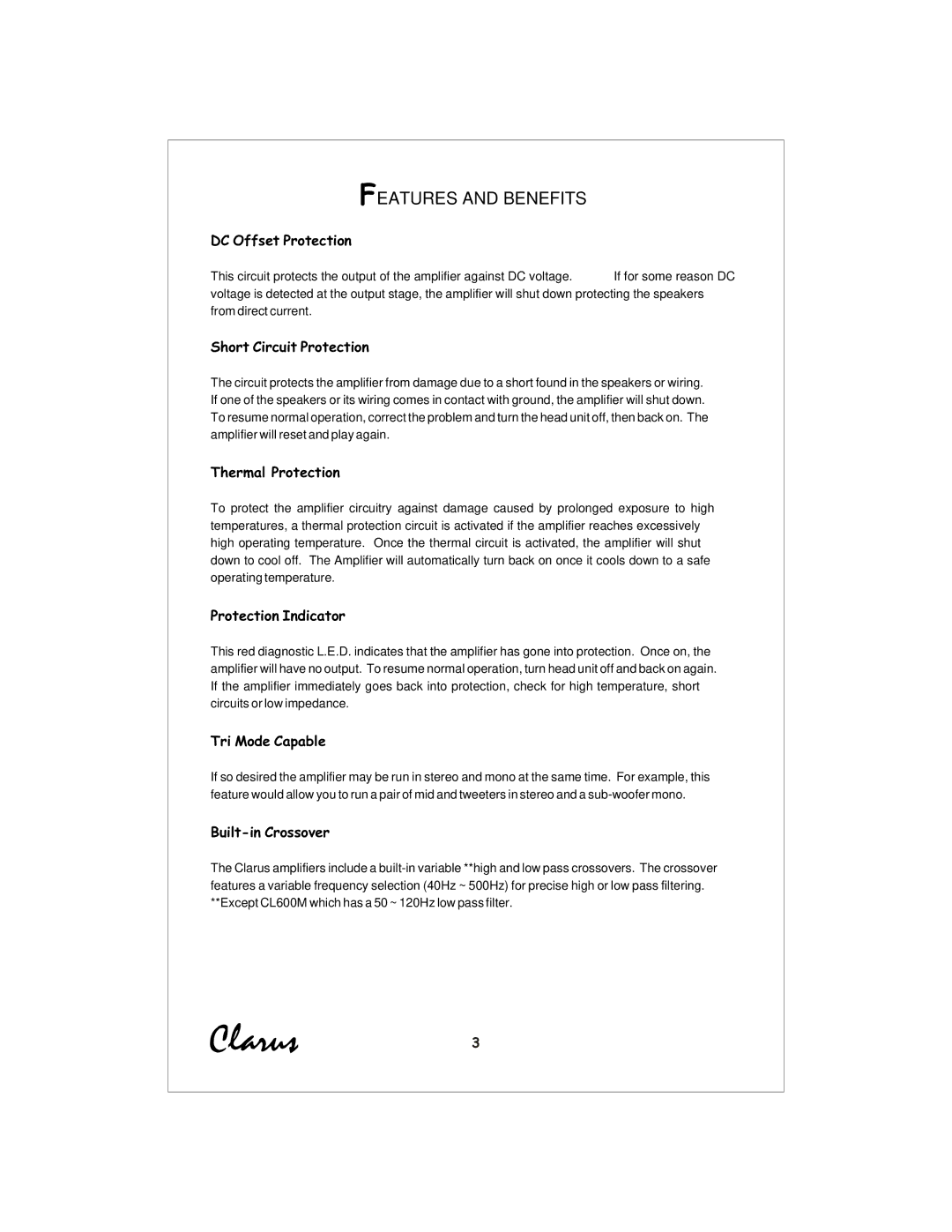 Profile CL440 installation instructions Features and Benefits 