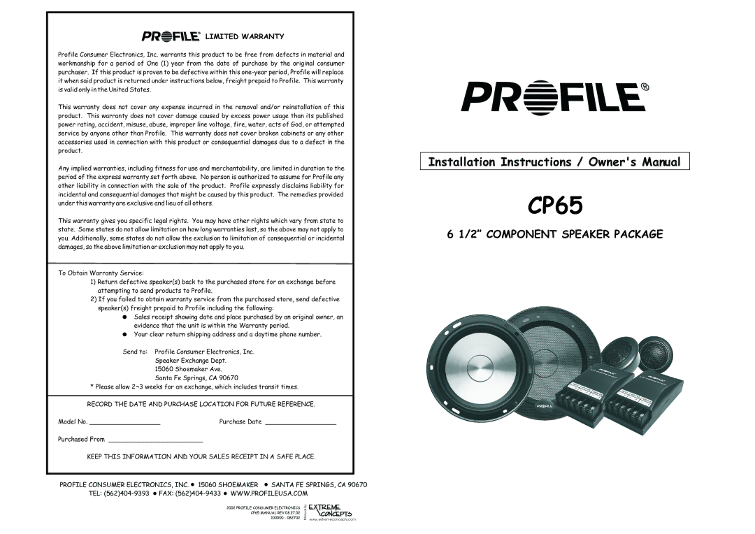 Profile CP65 installation instructions 