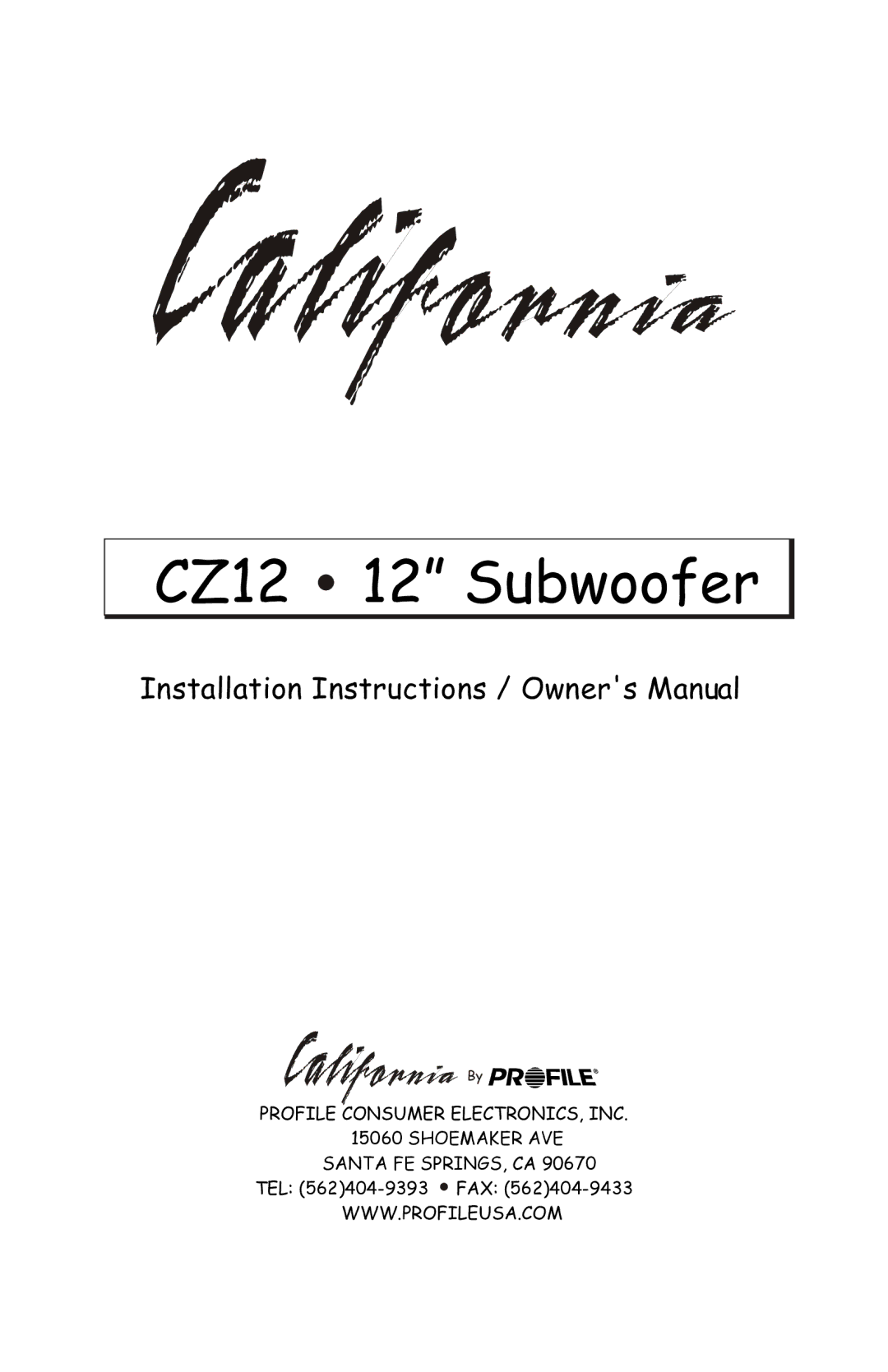 Profile installation instructions CZ12 12 Subwoofer 