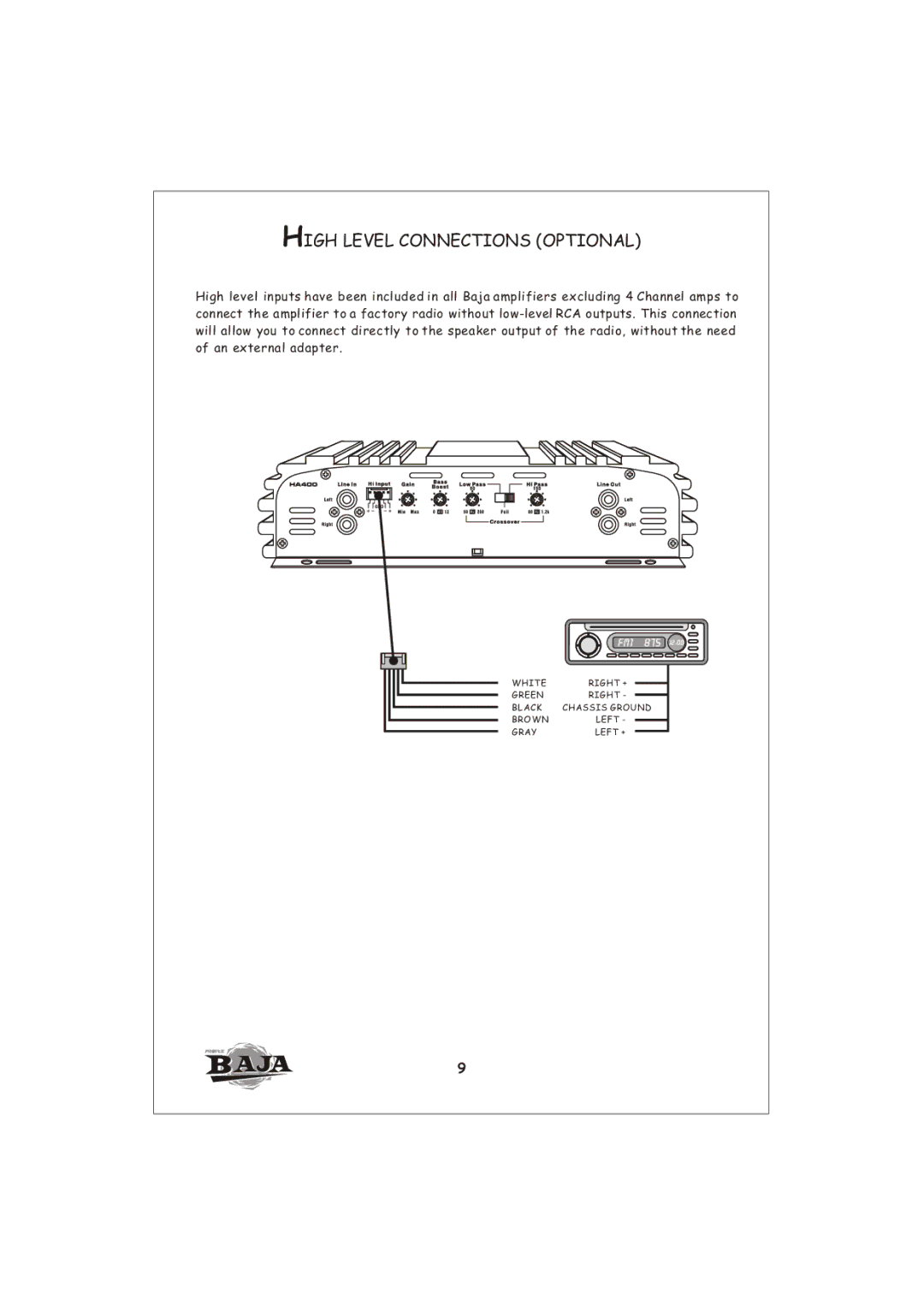 Profile HA1000 installation instructions High Level Connections Optional 