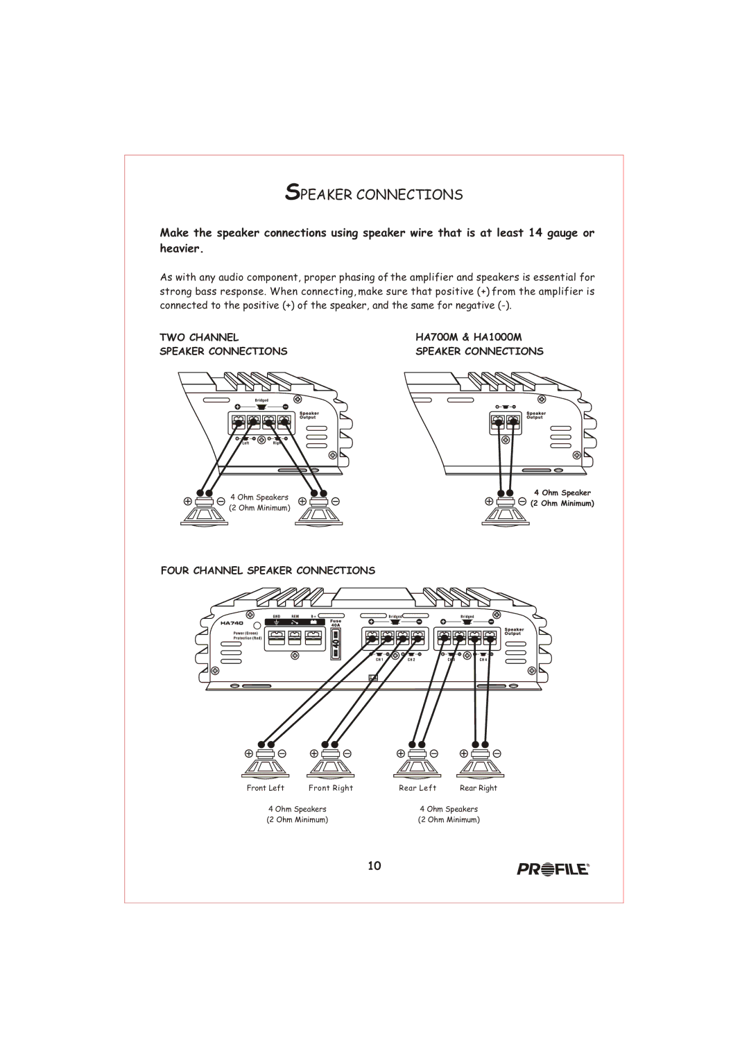 Profile HA1000 installation instructions Speaker Connections 