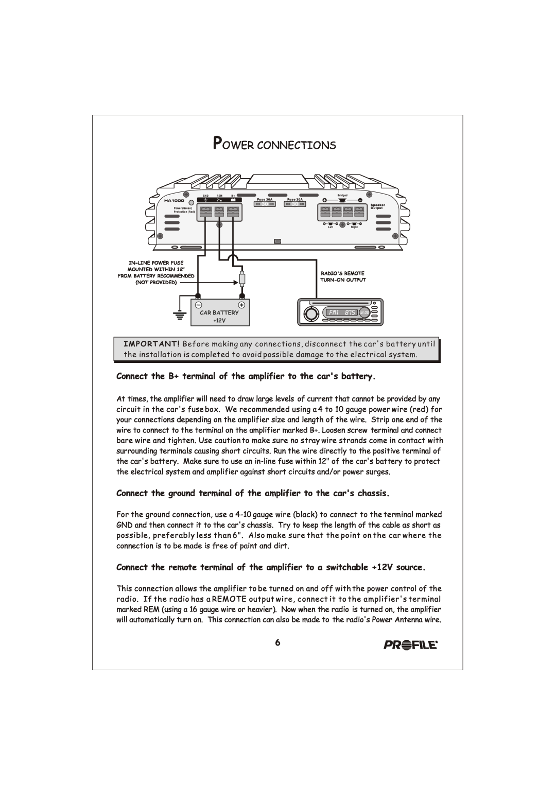 Profile HA1000 installation instructions Power Connections 