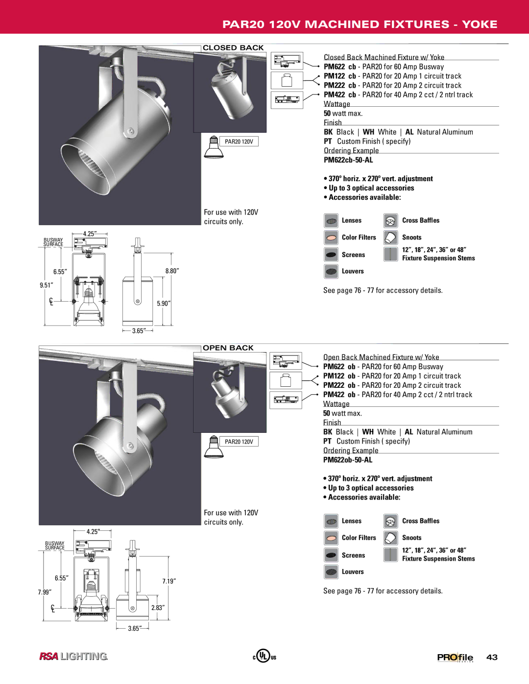 Profile Machined Aluminum Fixtures manual PAR20 120V Machined Fixtures Yoke 