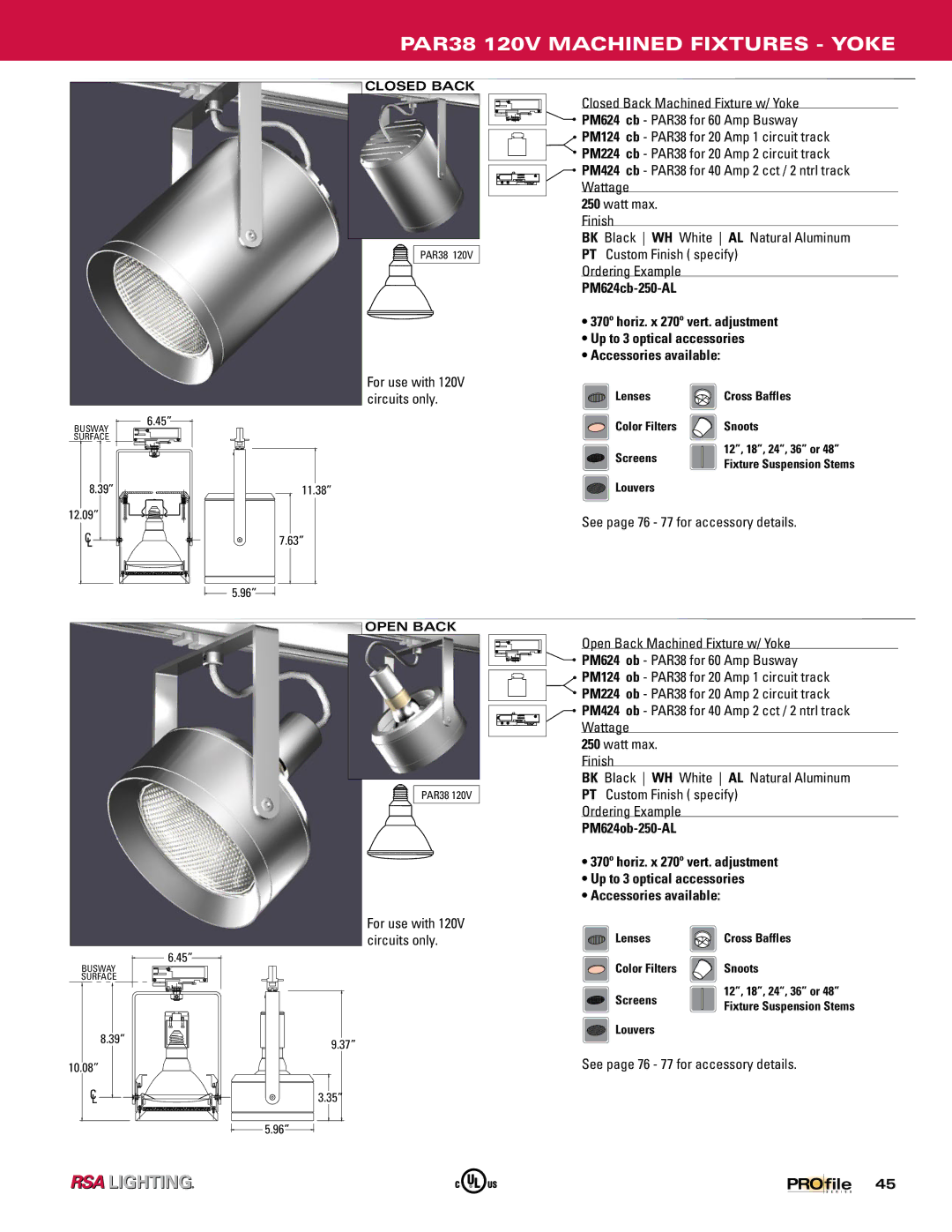 Profile Machined Aluminum Fixtures manual PAR38 120V Machined Fixtures Yoke 