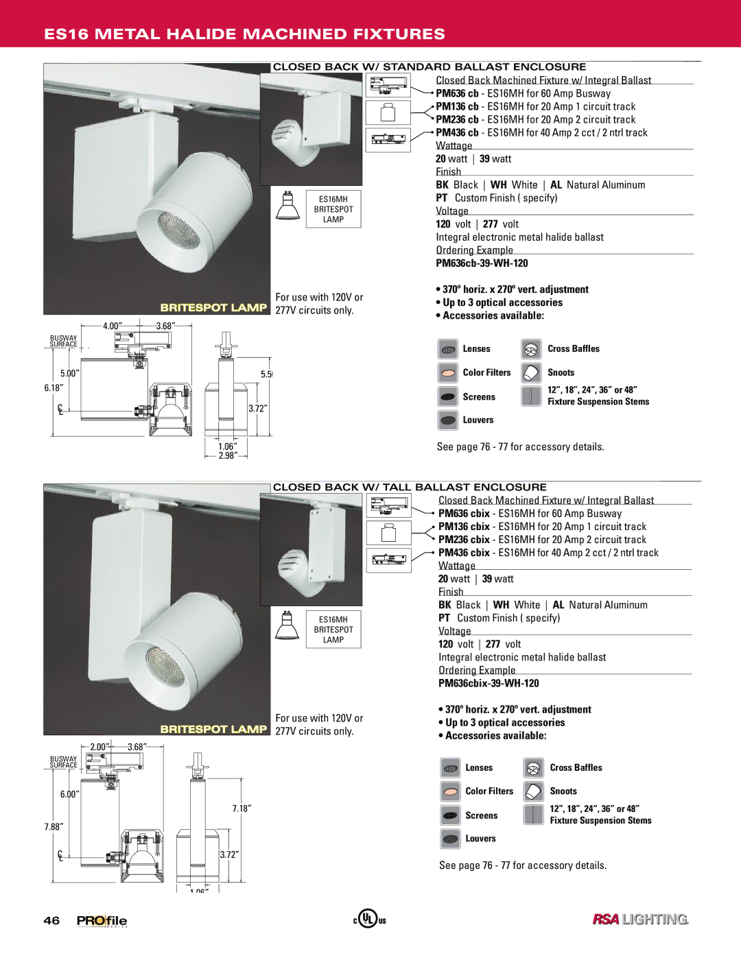 Profile Machined Aluminum Fixtures manual ES16 Metal Halide Machined Fixtures 