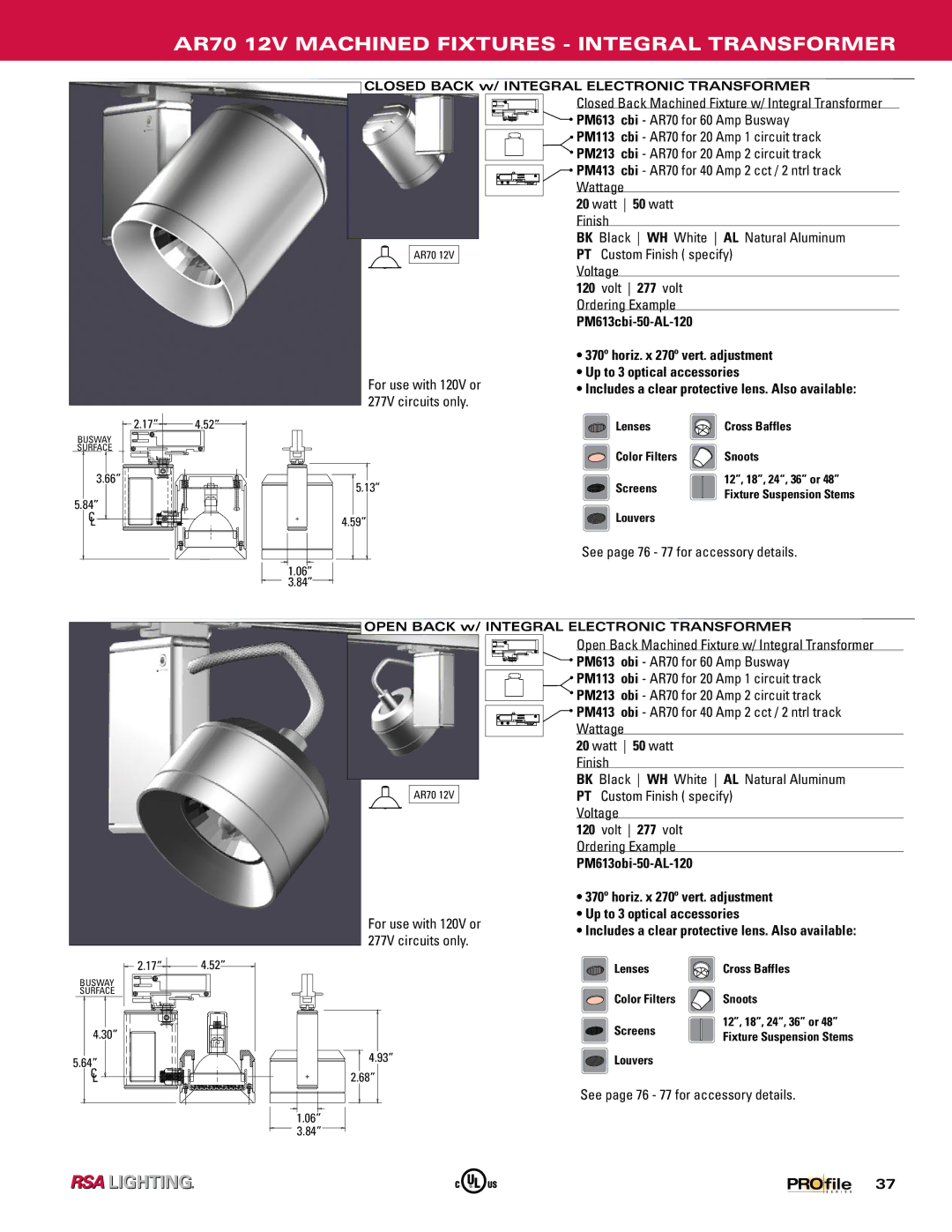 Profile Machined Aluminum Fixtures manual AR70 12V Machined Fixtures Integral Transformer 