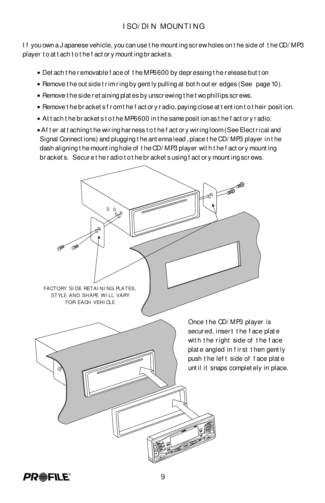 Profile MP6600 installation instructions ISO/DIN Mounting 