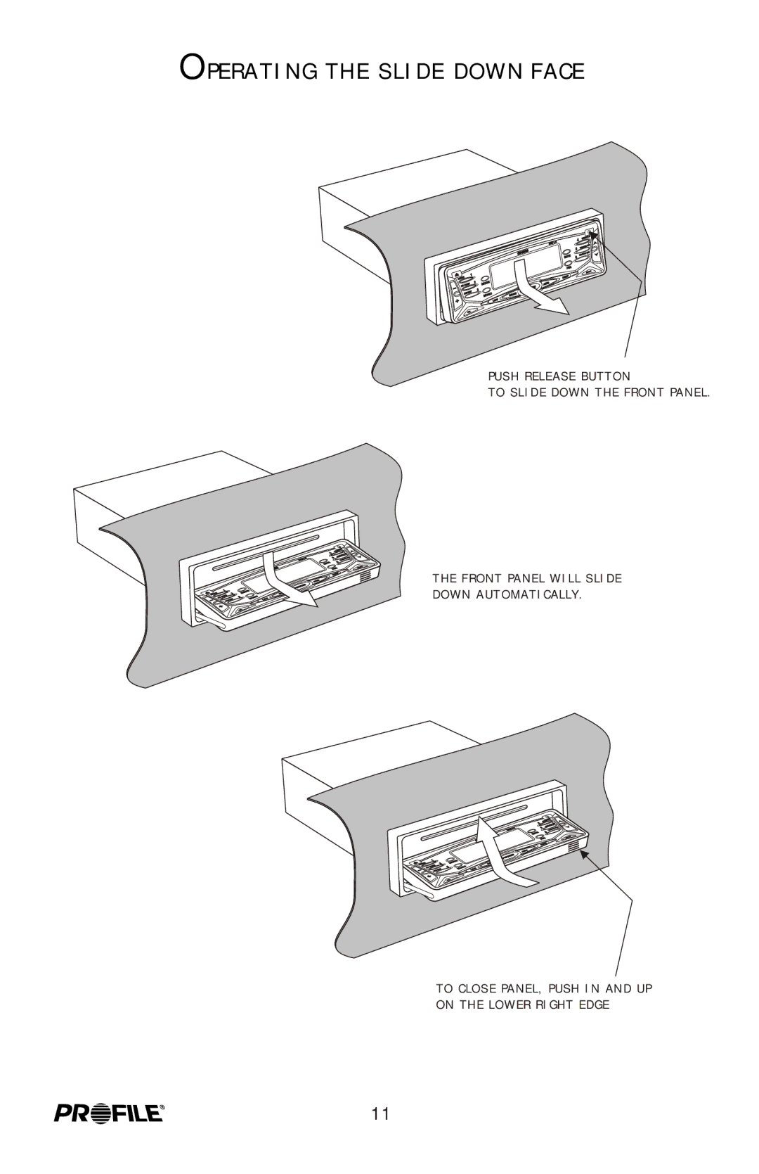 Profile MP6600 installation instructions Operating the Slide Down Face 