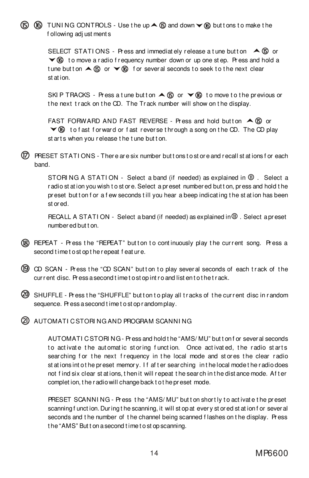 Profile installation instructions 14MP6600, Automatic Storing and Program Scanning 