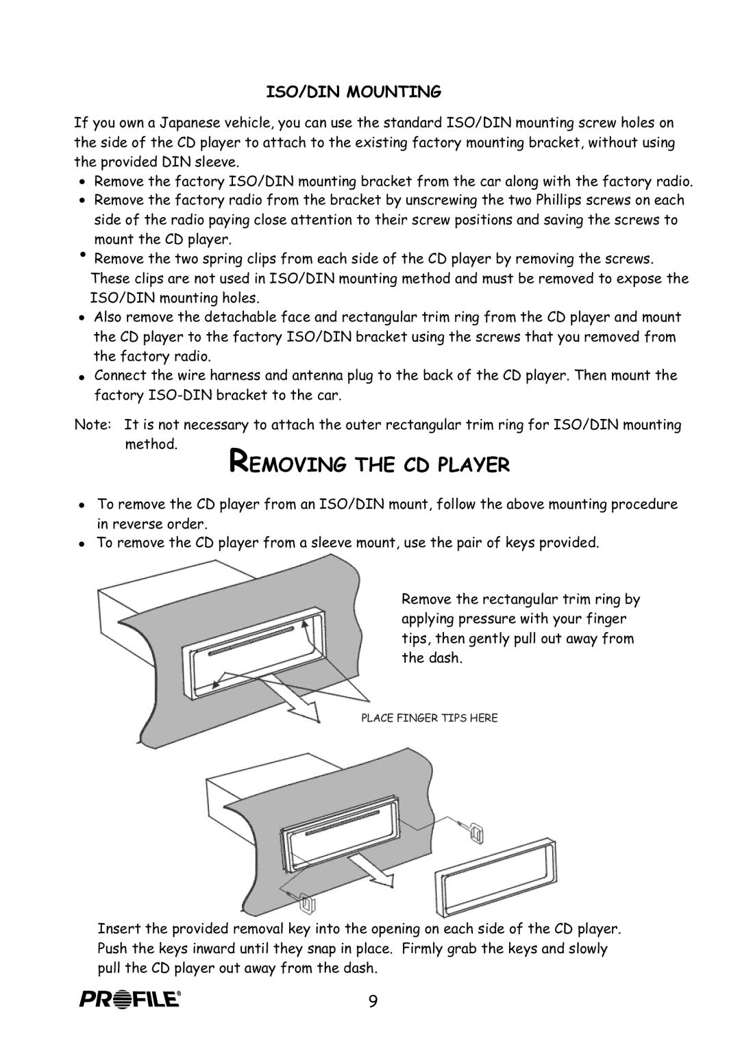 Profile PCD970R installation instructions ISO/DIN Mounting 