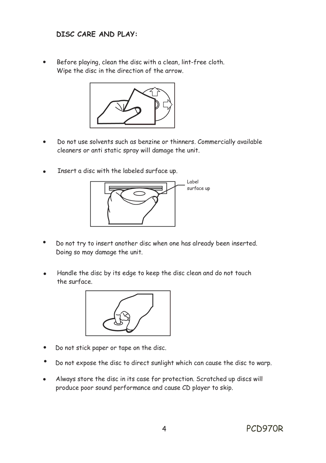 Profile installation instructions 4PCD970R, Disc Care and Play 