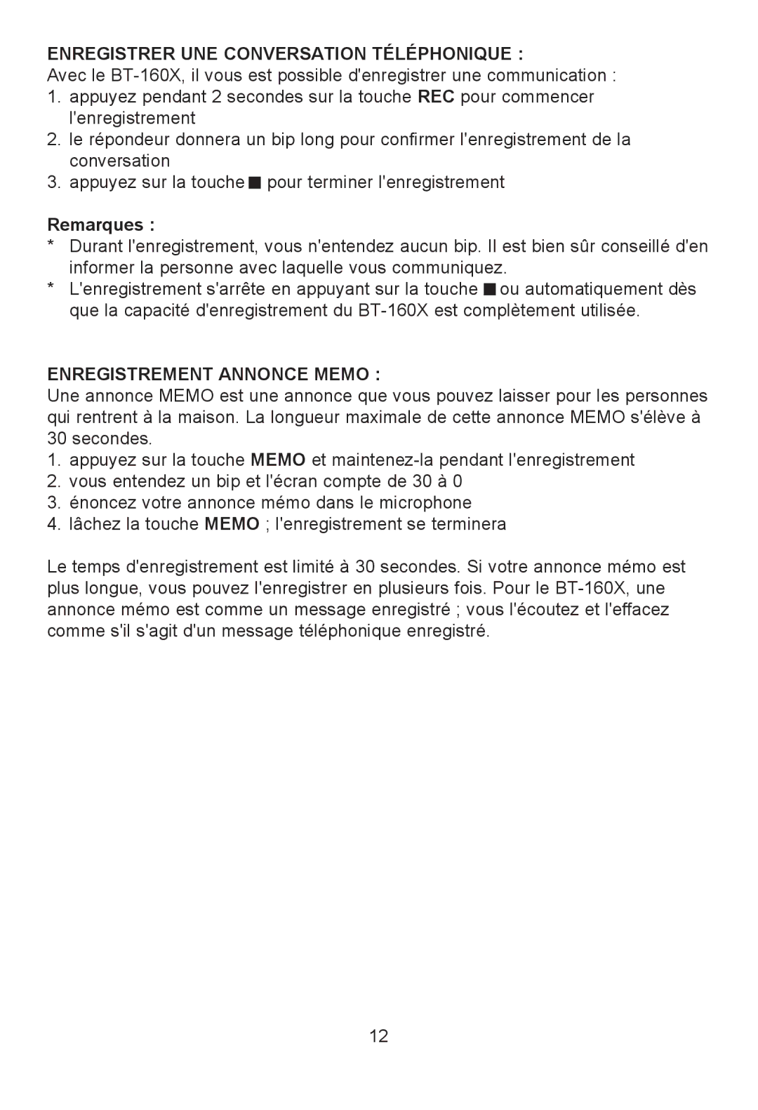 Profoon Telecommunicatie H2552FL28, H2552EFL28U Enregistrer UNE Conversation Téléphonique, Enregistrement Annonce Memo 