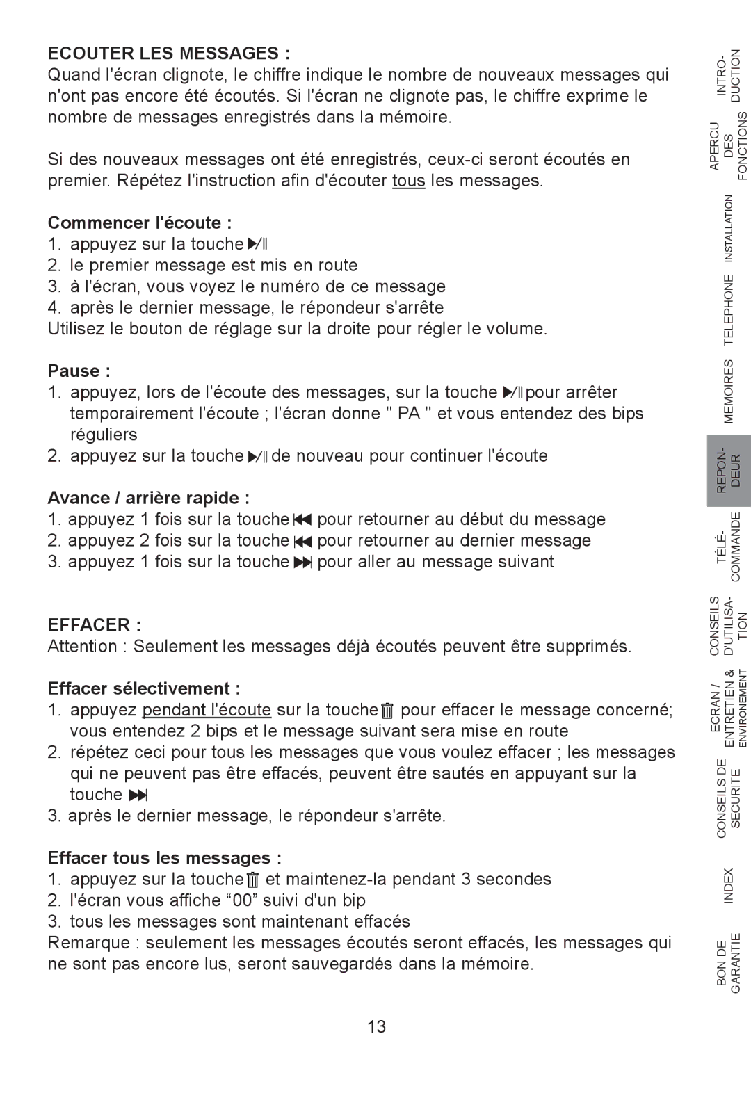 Profoon Telecommunicatie H2552EFL28U, H2552FL28 manual Ecouter LES Messages 