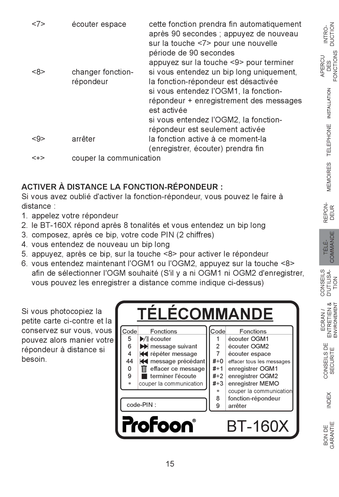 Profoon Telecommunicatie H2552FL28, H2552EFL28U manual Activer À Distance LA FONCTION-RÉPONDEUR 