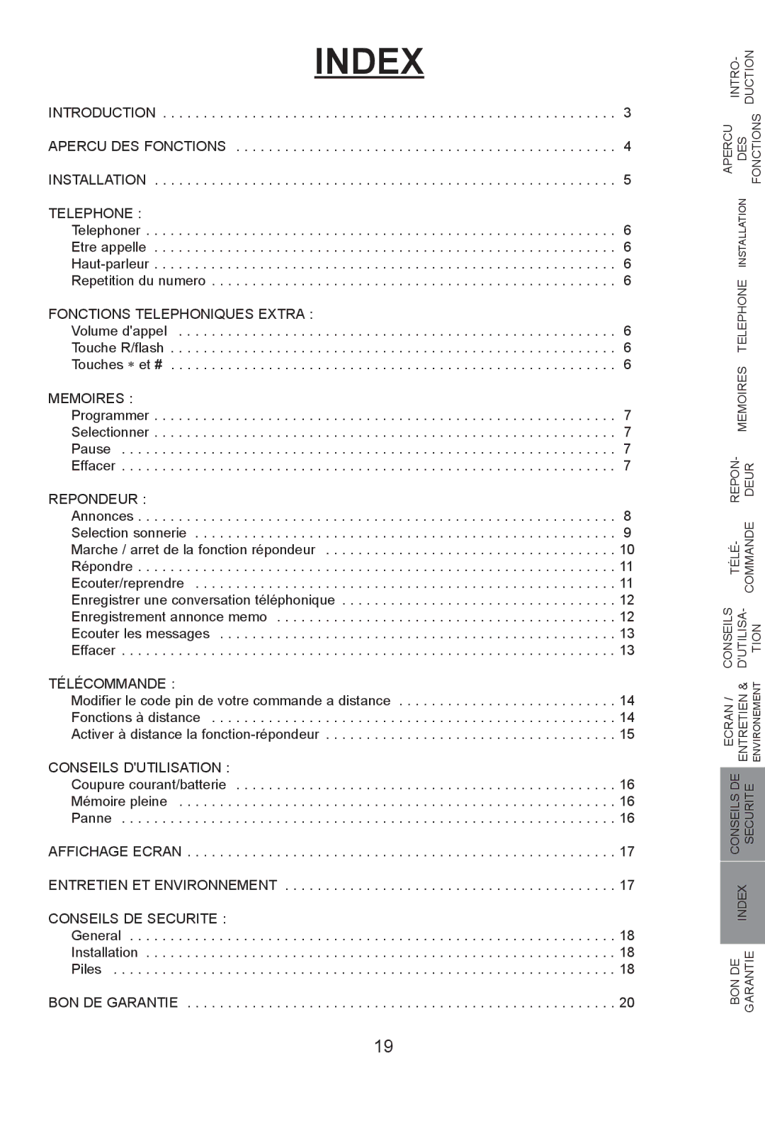 Profoon Telecommunicatie H2552EFL28U, H2552FL28 manual Index, Repondeur 