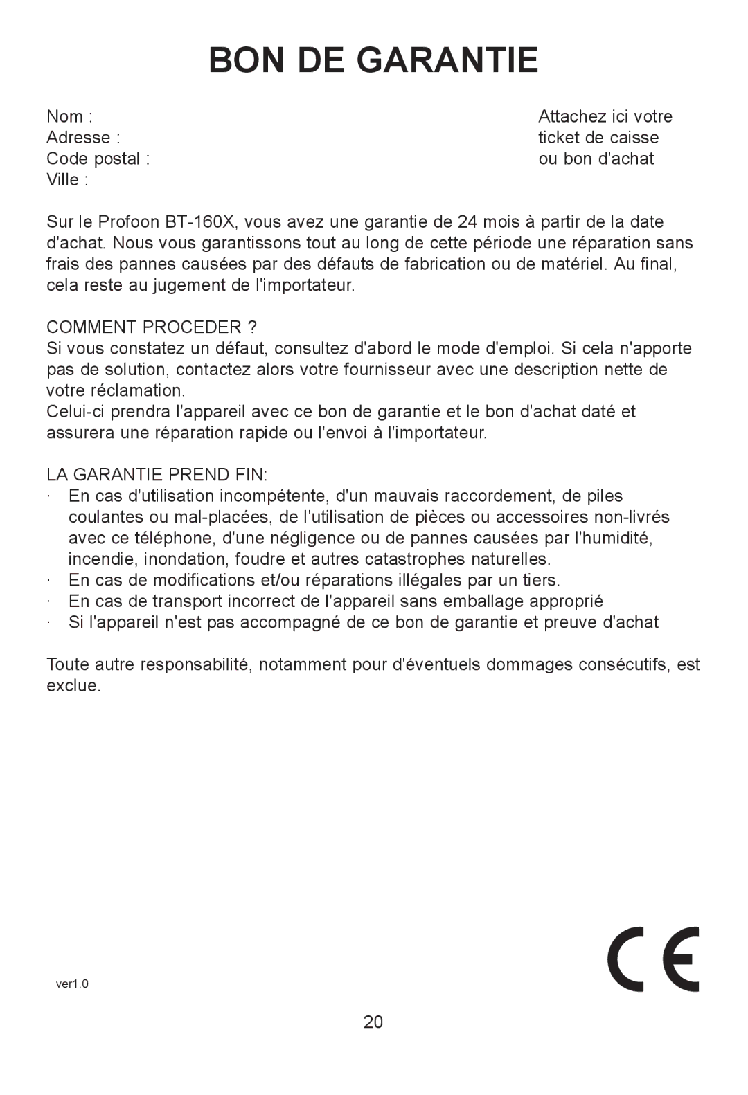 Profoon Telecommunicatie H2552FL28, H2552EFL28U manual BON DE Garantie, Comment Proceder ? 