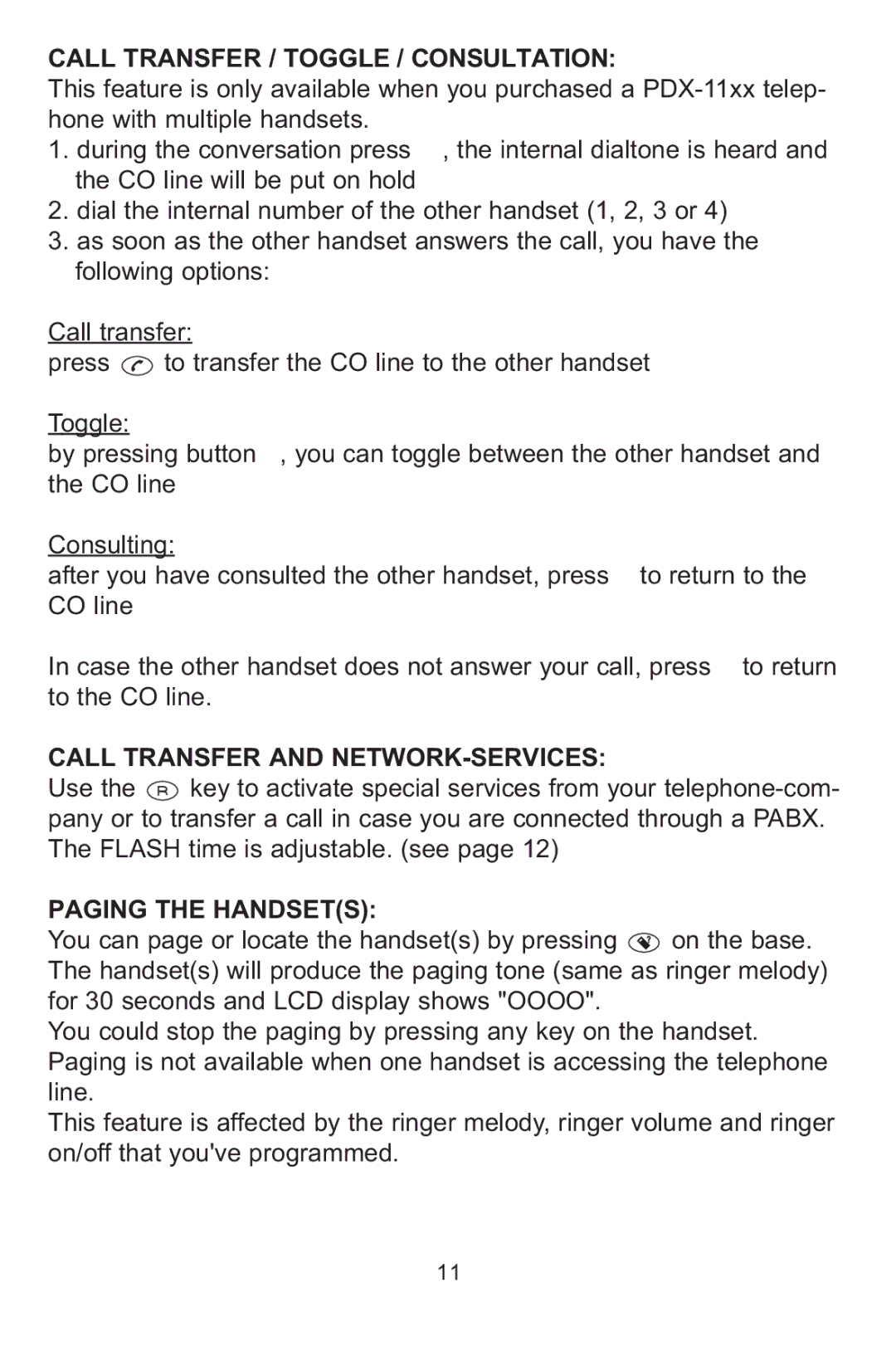 Profoon Telecommunicatie PDX-1100 series manual Call Transfer / Toggle / Consultation, Call Transfer and NETWORK-SERVICES 