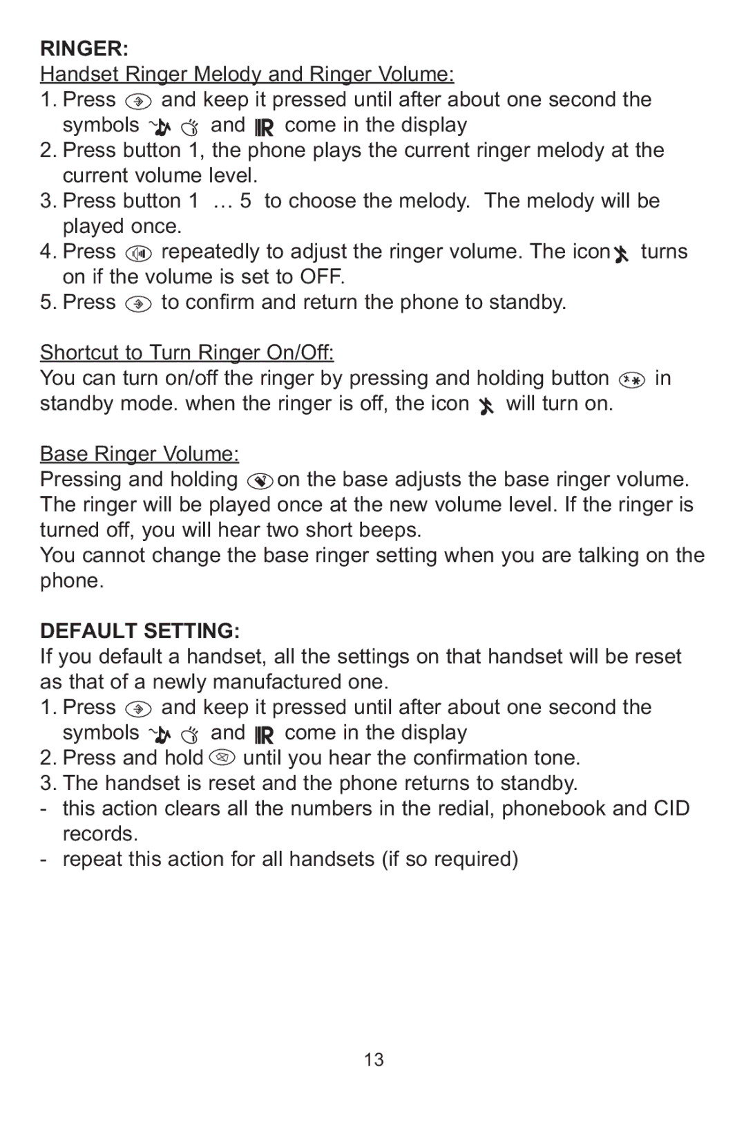 Profoon Telecommunicatie PDX-1100 series manual Ringer, Default Setting 