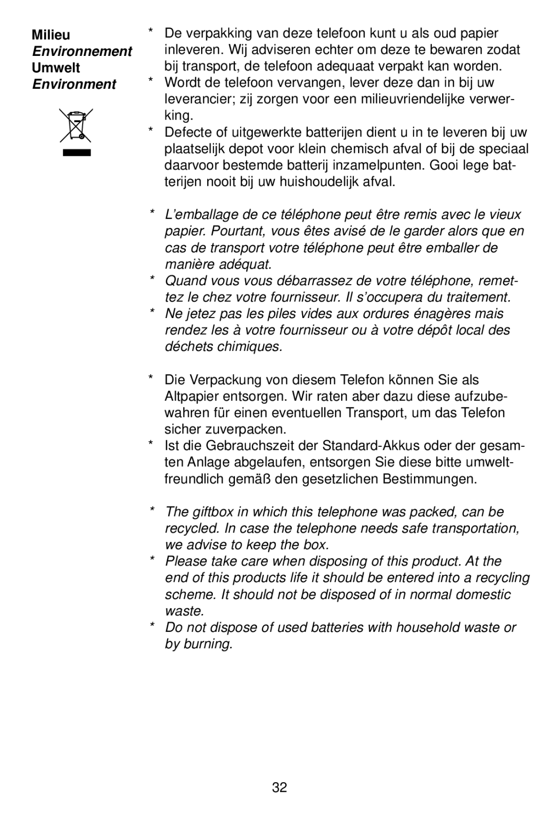 Profoon Telecommunicatie PDX-1400 manual Environnement, Environment 