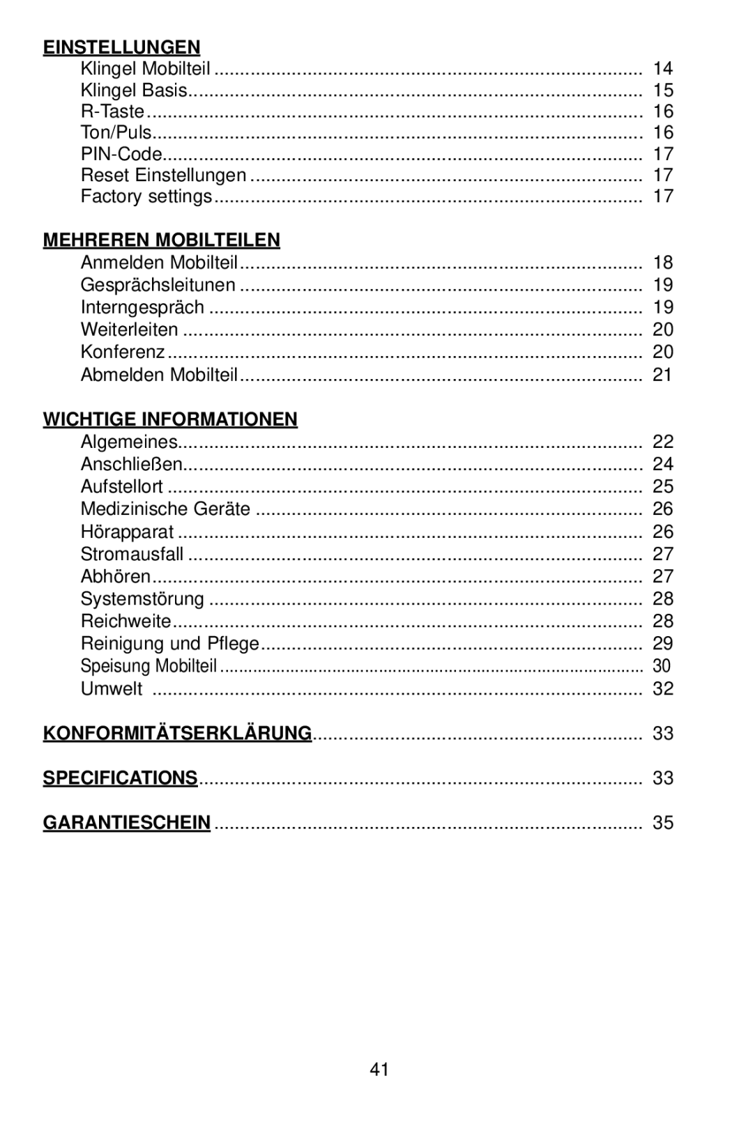 Profoon Telecommunicatie PDX-1400 manual Einstellungen, Mehreren Mobilteilen, Wichtige Informationen 