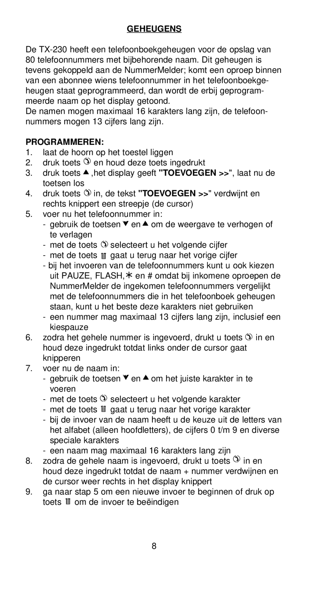 Profoon Telecommunicatie TX-230 manual Geheugens, Programmeren 