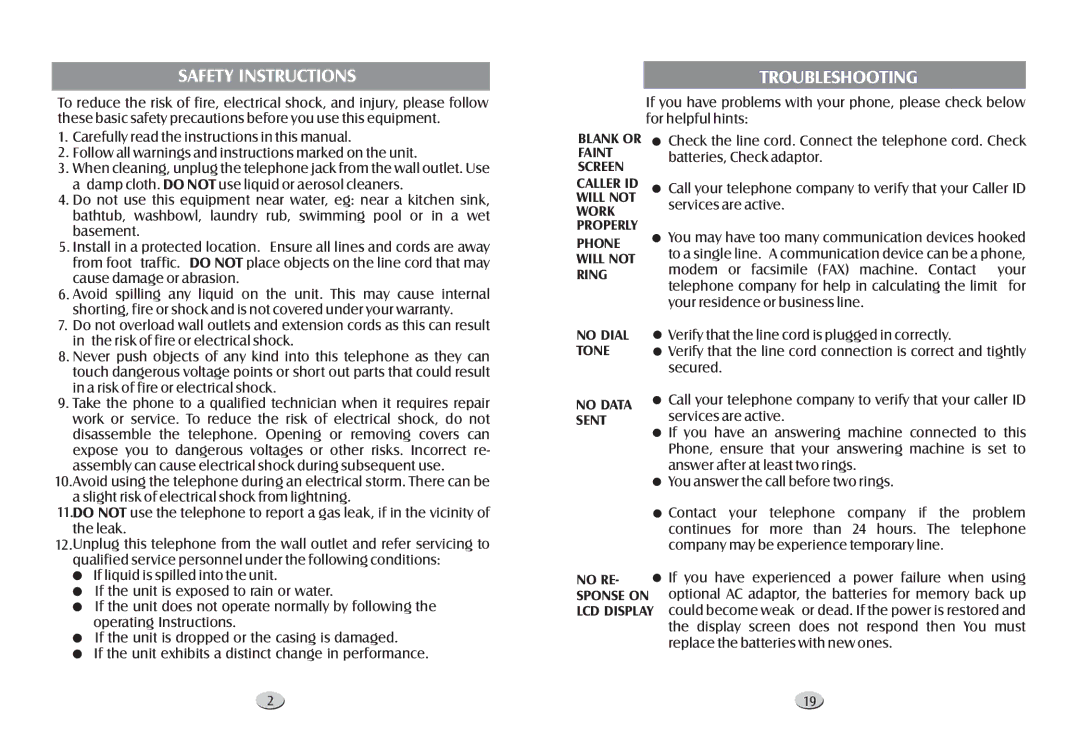 Profoon Telecommunicatie TX-255 manual Safety Instructions, Troubleshooting 