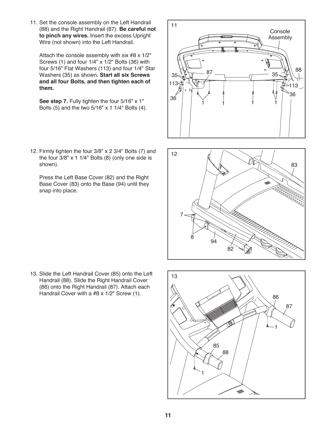 ProForm 1080 warranty All four Bolts, and then tighten each, Them 