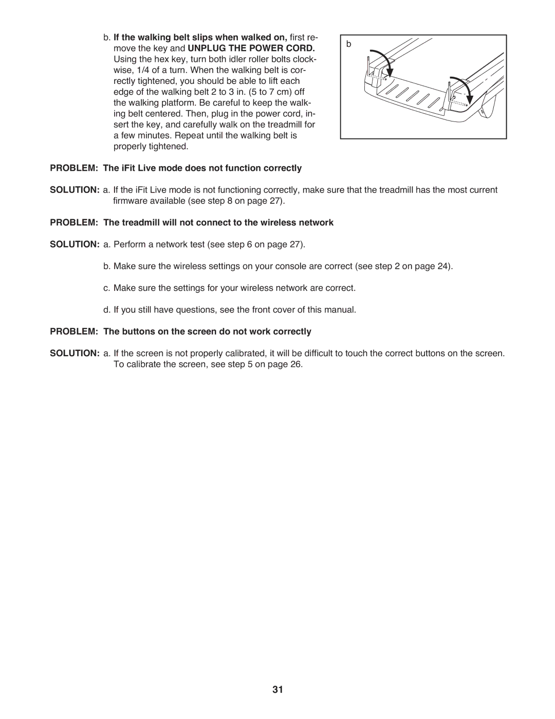 ProForm 1080 warranty Problem The iFit Live mode does not function correctly 