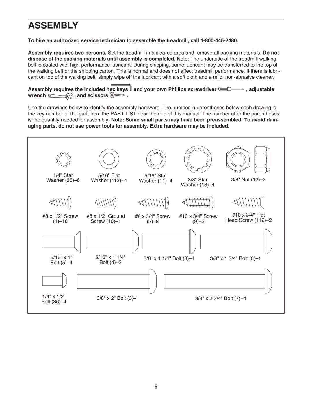 ProForm 1080 warranty Assembly, Wrench Scissors 