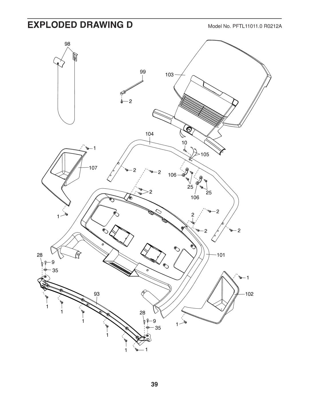 ProForm 1800 user manual Exploded Drawing D 