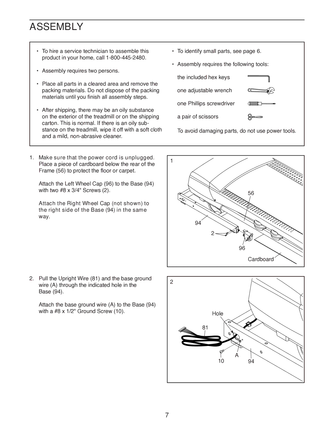 ProForm 1800 user manual Assembly, Make sure that the power cord is unplugged 