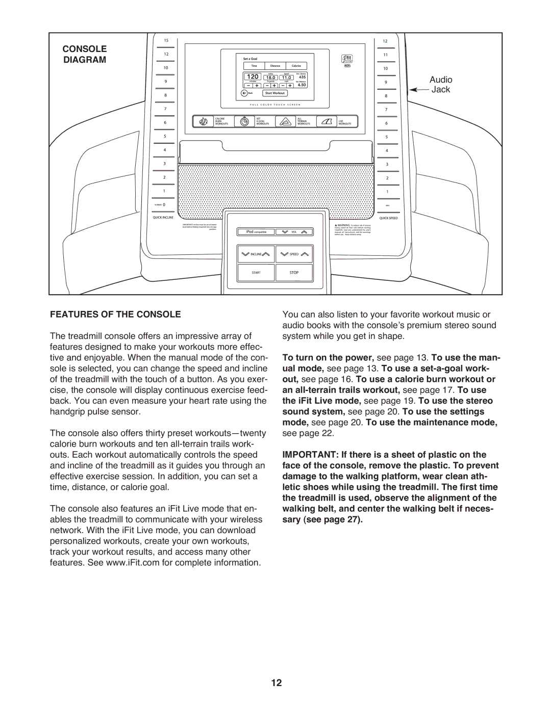 ProForm 2 user manual Console Diagram, Features of the Console 