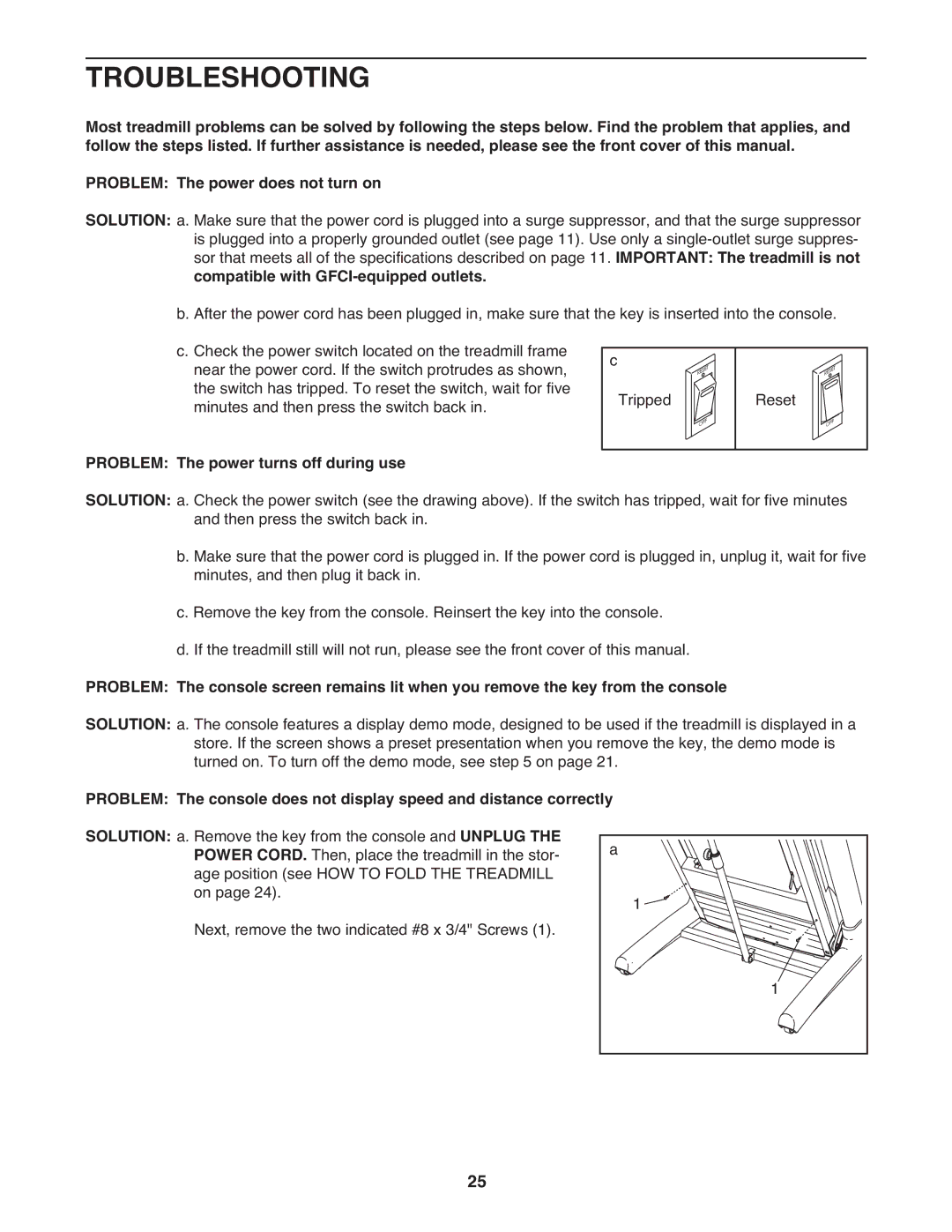 ProForm 2 user manual Troubleshooting, Compatible with GFCI-equipped outlets, Problem The power turns off during use 