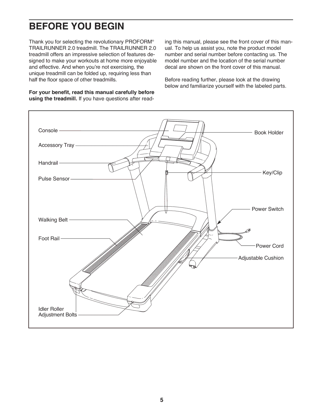 ProForm 2 user manual Before YOU Begin 